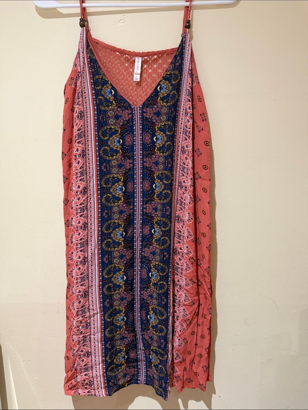 Xhilaration Coral & Navy Printed Midi Slip Dress